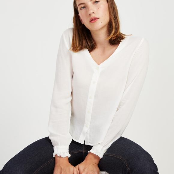 Frank & Oak Tops - Frank and Oak Dobby Ruffle Blouses in white